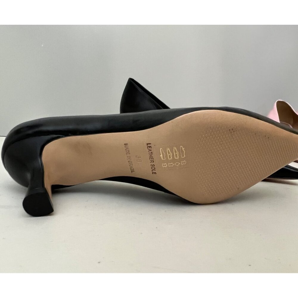 Anthropologie Maeve Black Leather Heart Kitten Heel Pumps Size 38 - Picture 6 of 7